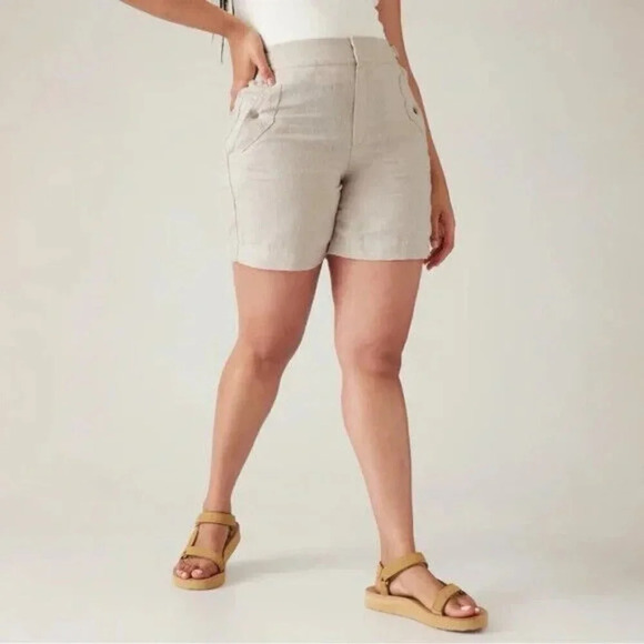Athleta Voyager Short Size 22 High Rise Linen Minimal Coastal Vacation Travel - Picture 1 of 11